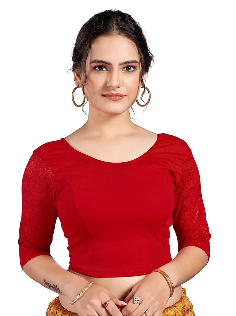 themilestocks Women's Blouses Readymade Gold Stretchable Saree Crop Top Choli Free Size Sparkling - Image 1